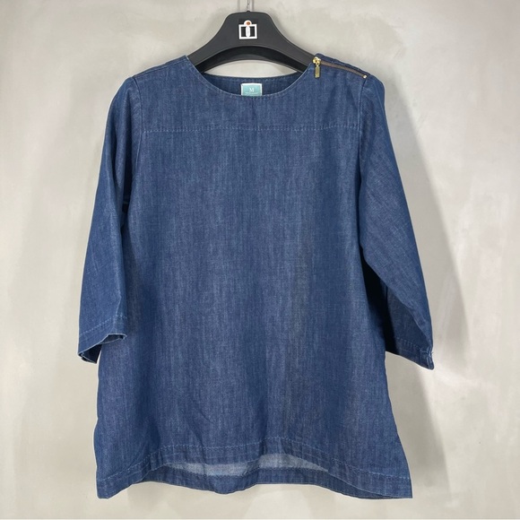 Martha Stewart Women's Everyday Zipper Denim 3/4 Sleeve Woven Top Medium Size - Picture 3 of 10